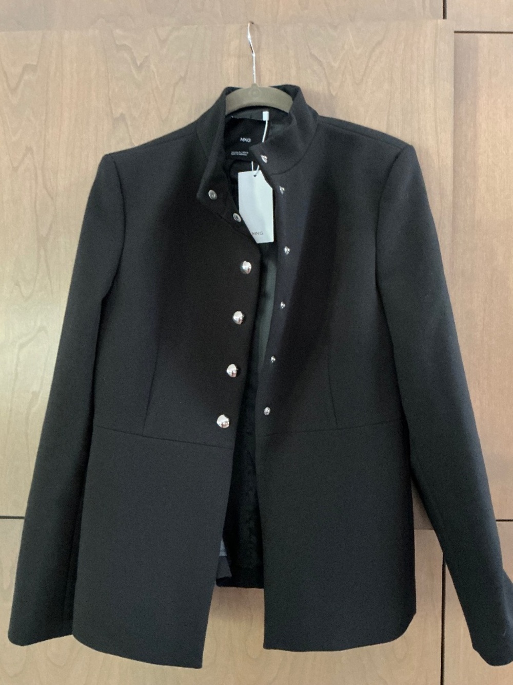 Mango Black Structured Military Style Jacket Silver Button Front